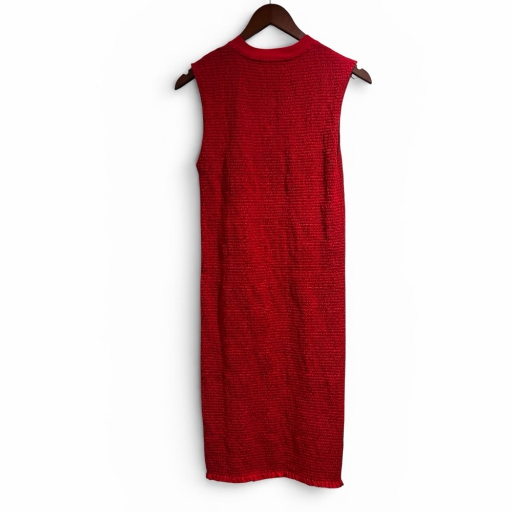Nation LTD Sarabell Smocked Midi Dress Red Textured Bodycon Minimalist Chic - Picture 8 of 9